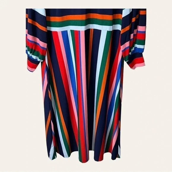 1033. ELOQUII MULTI COLOR STRIPE MIDI DRESS WITH TIE AROUND NECKLINE/KEYHOLE - Picture 7 of 13